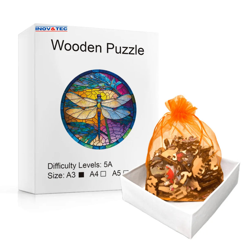 Quebra-Cabeça de Madeira Inova WOOD PUZZLE - Libélula Pôr do Sol | Diversão com Diversos Benefícios para Crianças e Idosos