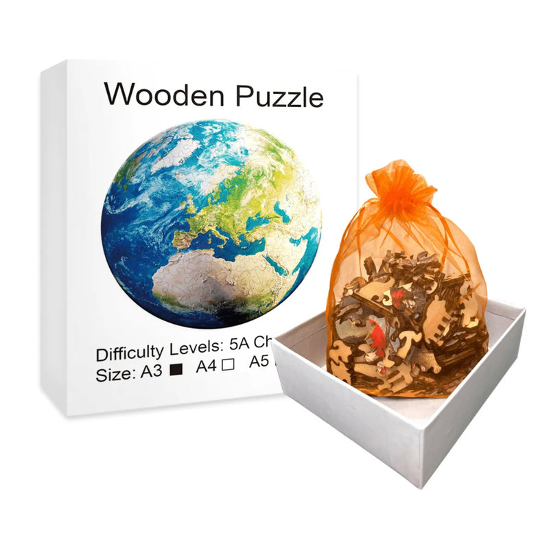 Quebra-Cabeça de Madeira Inova WOOD PUZZLE - Planeta Terra | Diversão com Diversos Benefícios para Crianças e Idosos