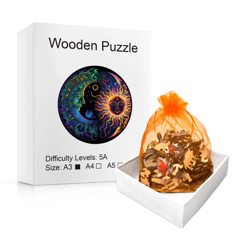 Quebra-Cabeça de Madeira Inova WOOD PUZZLE - Lua e o Sol | Diversão com Diversos Benefícios