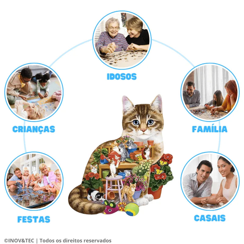Quebra-Cabeça De Madeira Inova WOOD PUZZLE - Gato Transparente | Diversão Com Diversos Benefícios Para Crianças e Idosos