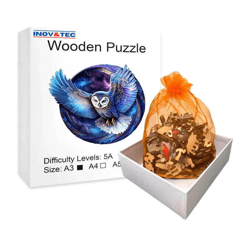 Quebra-Cabeça De Madeira Inova WOOD PUZZLE - Coruja Estrelada | Diversão Com Diversos Benefícios