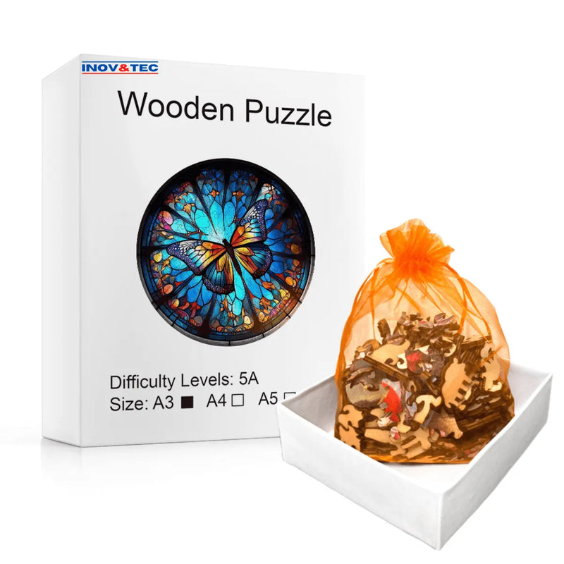 Quebra-Cabeça de Madeira Inova WOOD PUZZLE - Borboleta na Vidraça | Diversão com Diversos Benefícios
