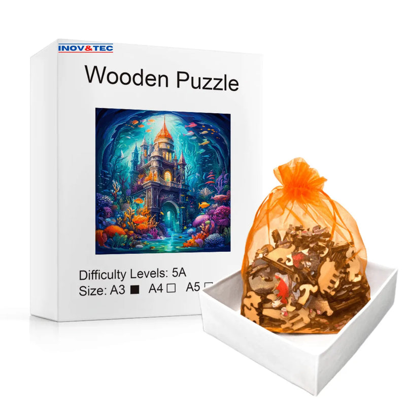 Quebra-Cabeça de Madeira Inova WOOD PUZZLE - Castelo Aquático | Diversão com Diversos Benefícios para Crianças e Idosos