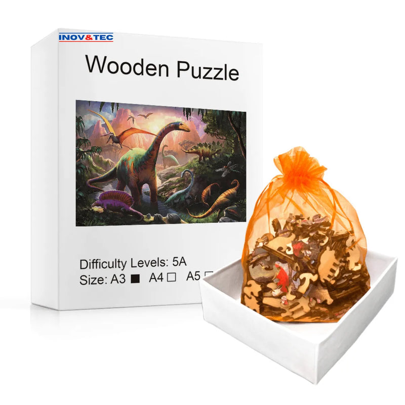 Quebra-Cabeça de Madeira Inova WOOD PUZZLE - Mundo Dinossauros | Diversão com Diversos Benefícios