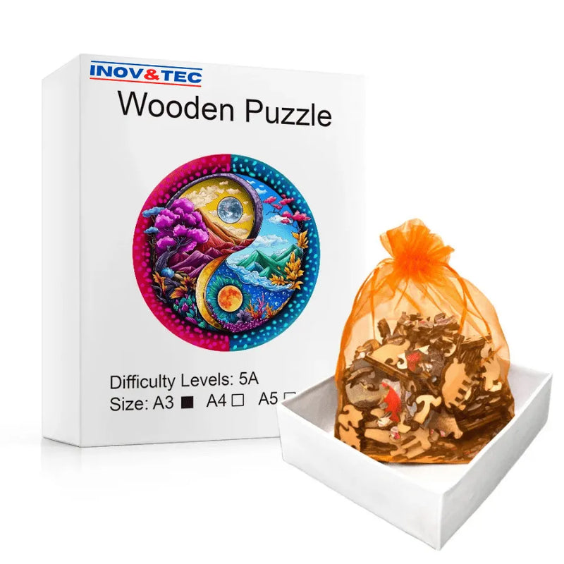 Quebra-Cabeça De Madeira Inova WOOD PUZZLE - Yin-Yang De Paisagem | Diversão Com Diversos Benefícios Para Crianças e Idosos