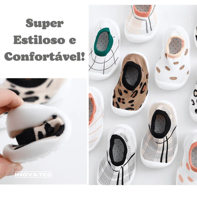 Sapatinho Meia "Baby Fashion" Para bebês e Crianças - Super Confortável, Seguro e Antiderrapante
