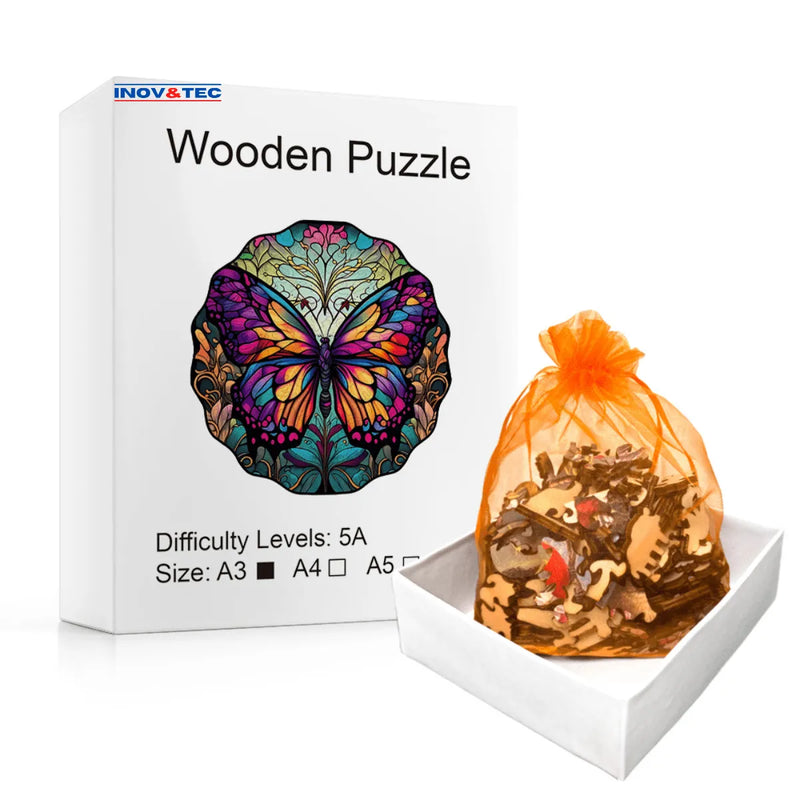 Quebra-Cabeça de Madeira Inova WOOD PUZZLE - Borboleta Roxa | Diversão com Diversos Benefícios
