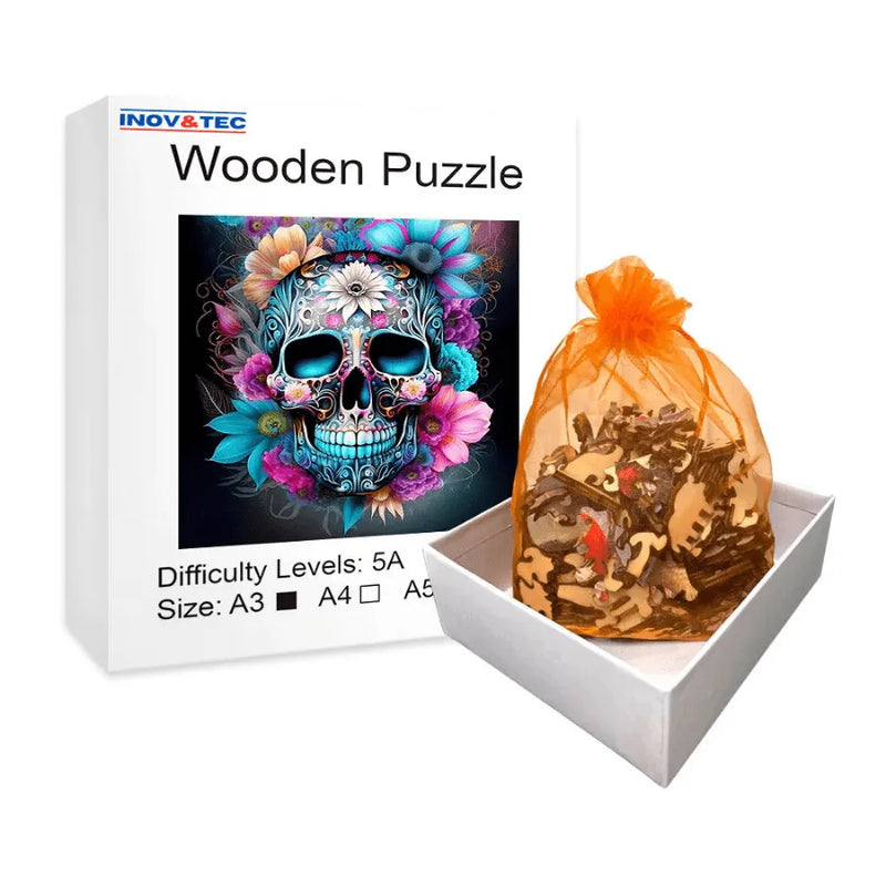 Quebra-Cabeça De Madeira Inova WOOD PUZZLE - Caveira Mexicana | Diversão Com Diversos Benefícios Para Crianças e Idosos