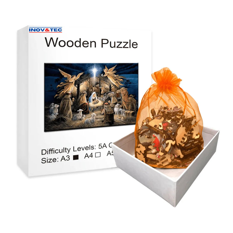 Quebra-Cabeça de Madeira Inova WOOD PUZZLE - Nascimento de Jesus | Diversão com Diversos Benefícios para Crianças e Idosos