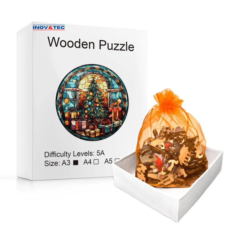 Quebra-Cabeça de Madeira Inova WOOD PUZZLE - Árvore de Natal | Diversão com Diversos Benefícios para Crianças e Idosos