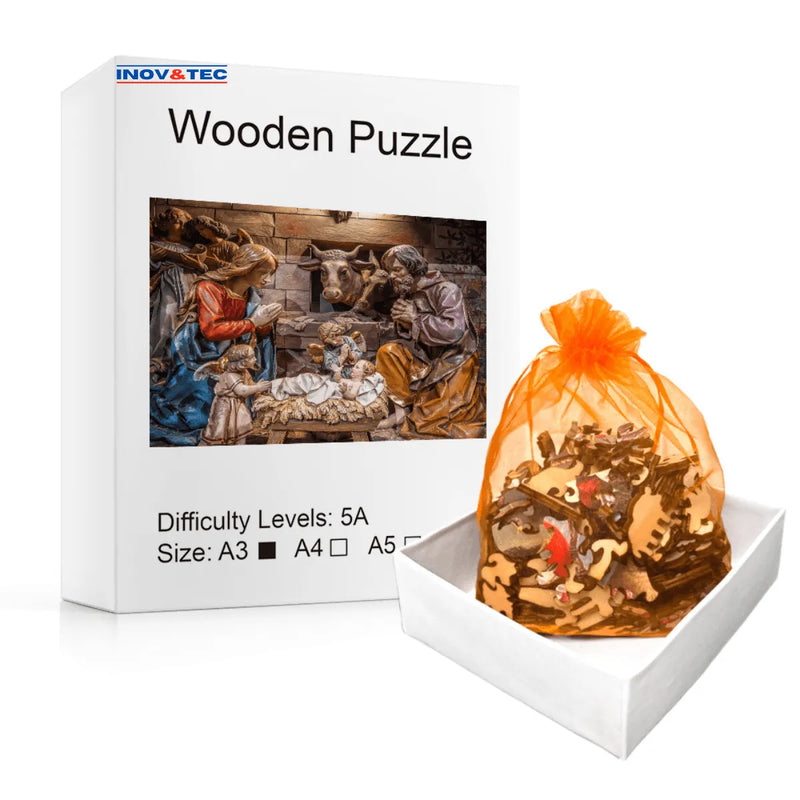 Quebra-Cabeça de Madeira Inova WOOD PUZZLE - Presépio | Diversão com Diversos Benefícios para Crianças e Idosos