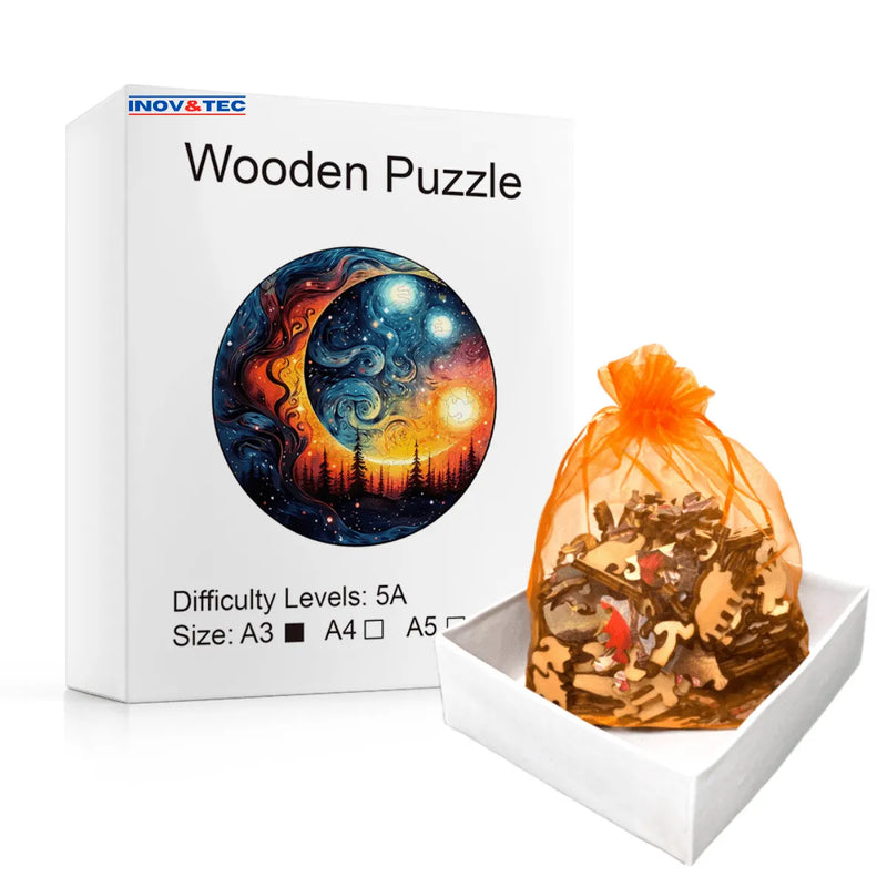 Quebra-Cabeça de Madeira Inova WOOD PUZZLE - Lua Céu de Inverno | Diversão com Diversos Benefícios