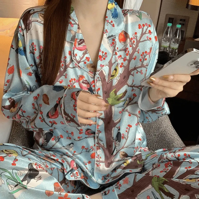 Pijama Feminino SoftTouch - Conjunto Luxo Calça e Camisa Longa Em Seda Gelo Premium | Toque De Seda Super Confortável