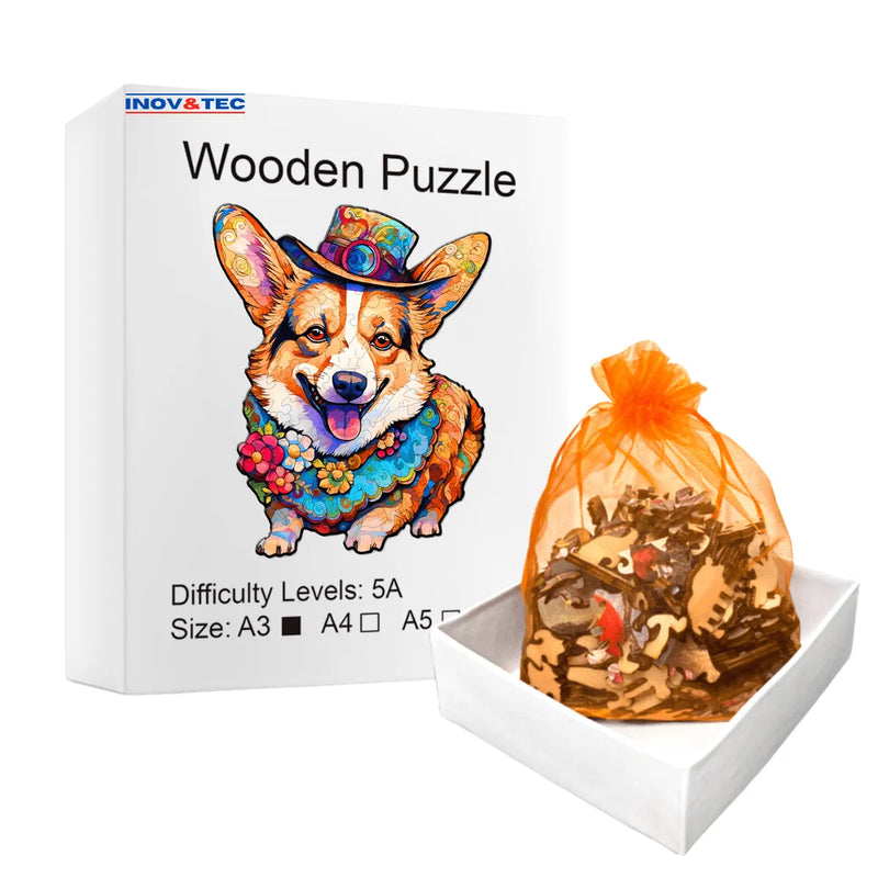 Quebra-Cabeça de Madeira Inova WOOD PUZZLE - Cachorro de Chapéu | Diversão com Diversos Benefícios