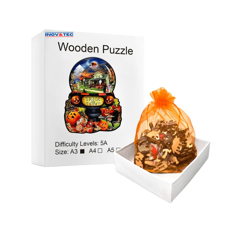 Quebra-Cabeça de Madeira Inova WOOD PUZZLE - Dia das Bruxas | Diversão com Diversos Benefícios para Crianças e Idosos