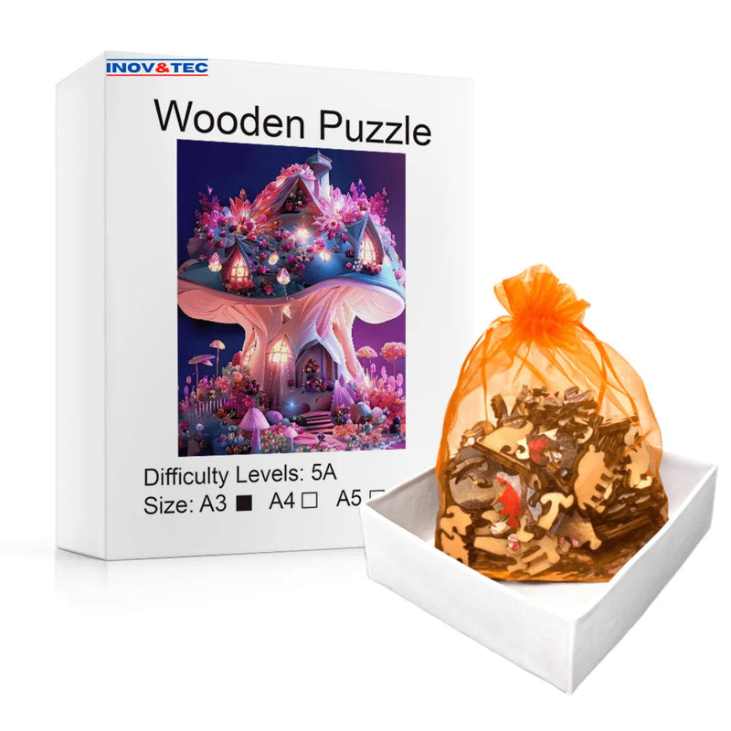 Quebra-Cabeça de Madeira Inova WOOD PUZZLE - Casa Cogumelo | Diversão com Diversos Benefícios para Crianças e Idosos