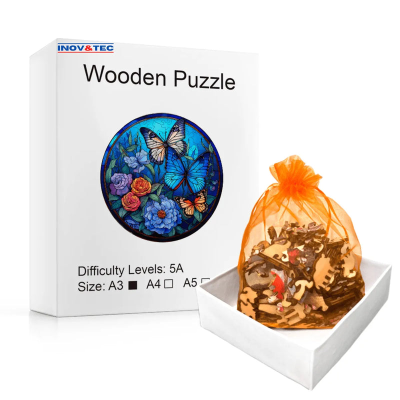 Quebra-Cabeça de Madeira Inova WOOD PUZZLE - Borboletas Dança Floral | Diversão com Diversos Benefícios