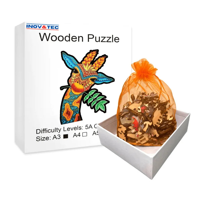 Quebra-Cabeça De Madeira Inova WOOD PUZZLE - Girafa Tribal | Diversão Com Diversos Benefícios Para Crianças e Idosos