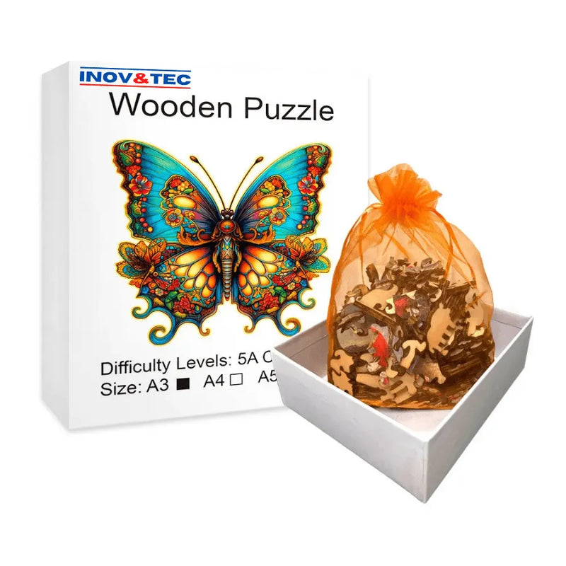 Quebra-Cabeça De Madeira Inova WOOD PUZZLE - Borboleta em Vitral | Diversão Com Diversos Benefícios Para Crianças e Idosos