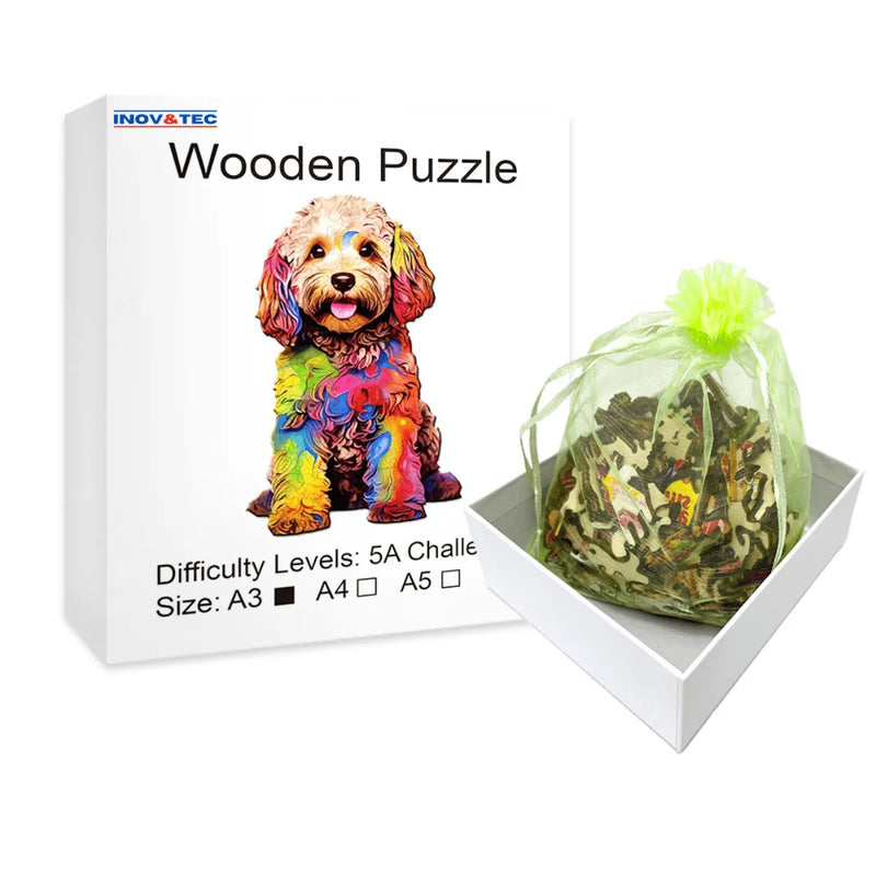 Quebra-Cabeça de Madeira Inova WOOD PUZZLE - Cachorro Aquarela | Diversão com Diversos Benefícios para Crianças e Idosos