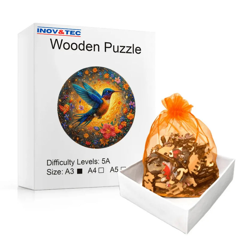 Quebra-Cabeça De Madeira Inova WOOD PUZZLE - Beija-Flor Iluminado Com Flores | Diversão Com Diversos Benefícios Para Crianças e Idosos