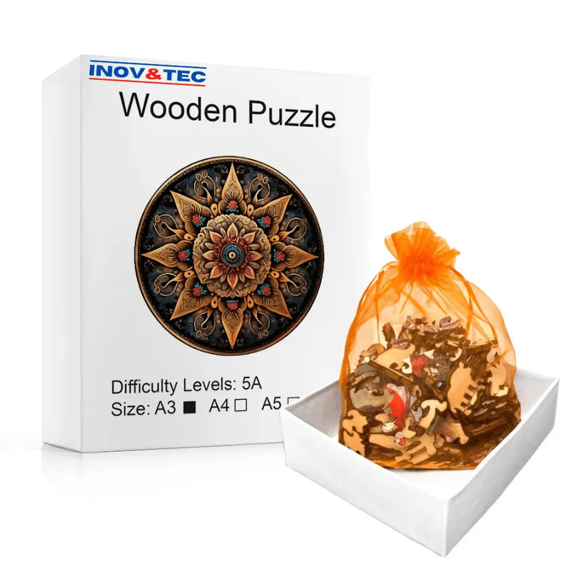 Quebra-Cabeça De Madeira Inova WOOD PUZZLE - Mandala De Flores | Diversão Com Diversos Benefícios Para Crianças e Idosos