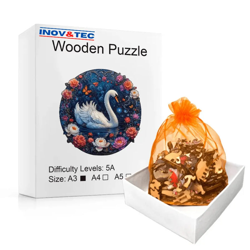 Quebra-Cabeça De Madeira Inova WOOD PUZZLE - Cisne Florido | Diversão Com Diversos Benefícios Para Crianças e Idosos