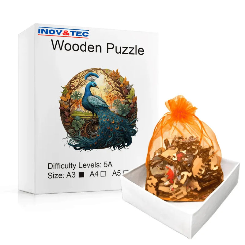 Quebra-Cabeça De Madeira Inova WOOD PUZZLE - Pavão Rei Tropical | Diversão Com Diversos Benefícios Para Crianças e Idosos