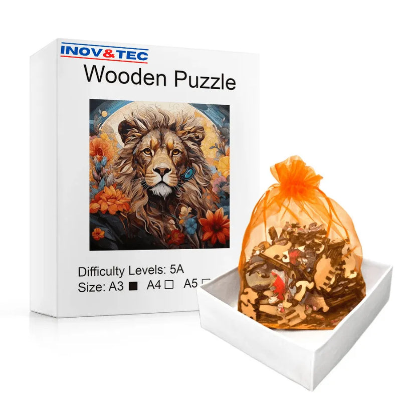 Quebra-Cabeça De Madeira Inova WOOD PUZZLE - Leão Florido | Diversão Com Diversos Benefícios Para Crianças e Idosos