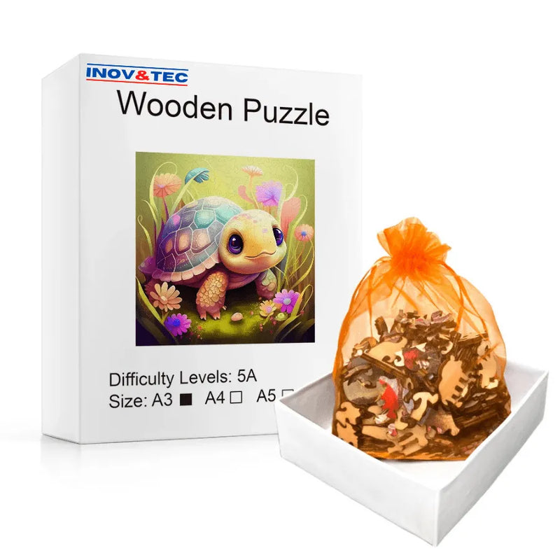 Quebra-Cabeça De Madeira Inova WOOD PUZZLE - Tartaruga Fofa | Diversão Com Diversos Benefícios Para Crianças e Idosos
