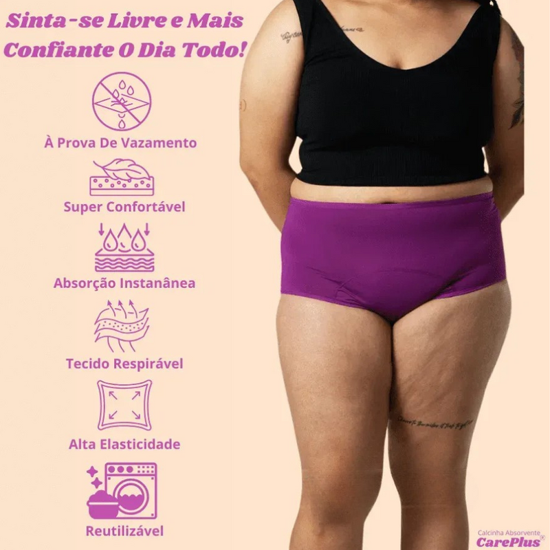 Calcinha Absorvente Protetora para Incontinência CarePlus® [Leve 5 Pague 4 + Frete Grátis]