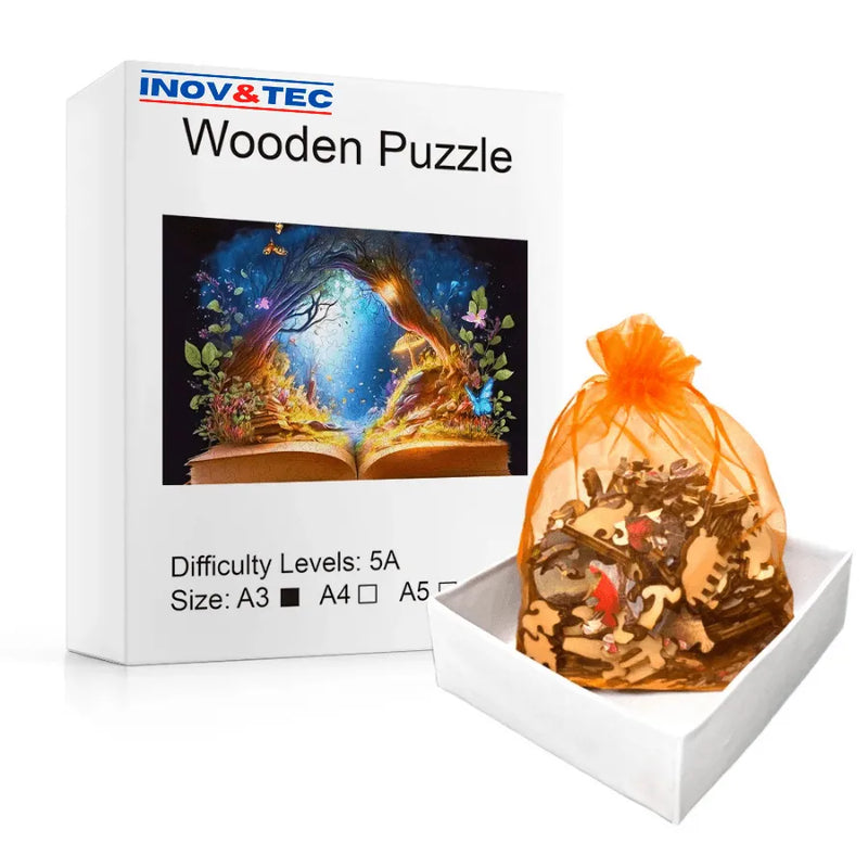 Quebra-Cabeça De Madeira Inova WOOD PUZZLE - Livro Encantado | Diversão Com Diversos Benefícios