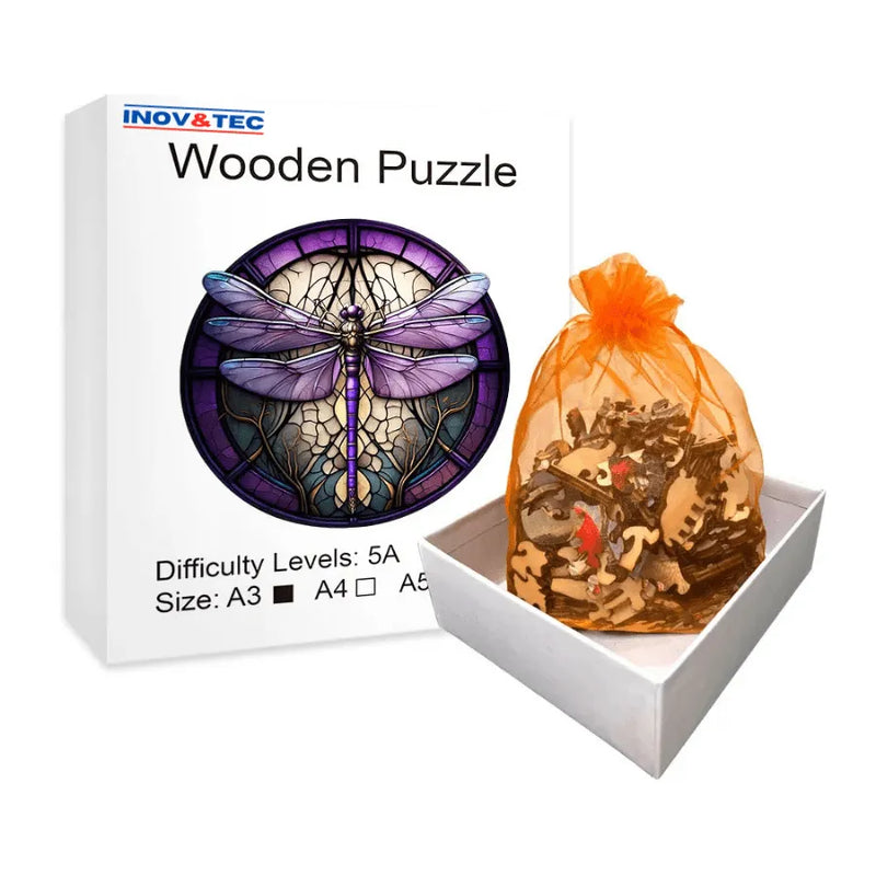 Quebra-Cabeça De Madeira Inova WOOD PUZZLE - Libélula Roxa | Diversão Com Diversos Benefícios Para Crianças e Idosos