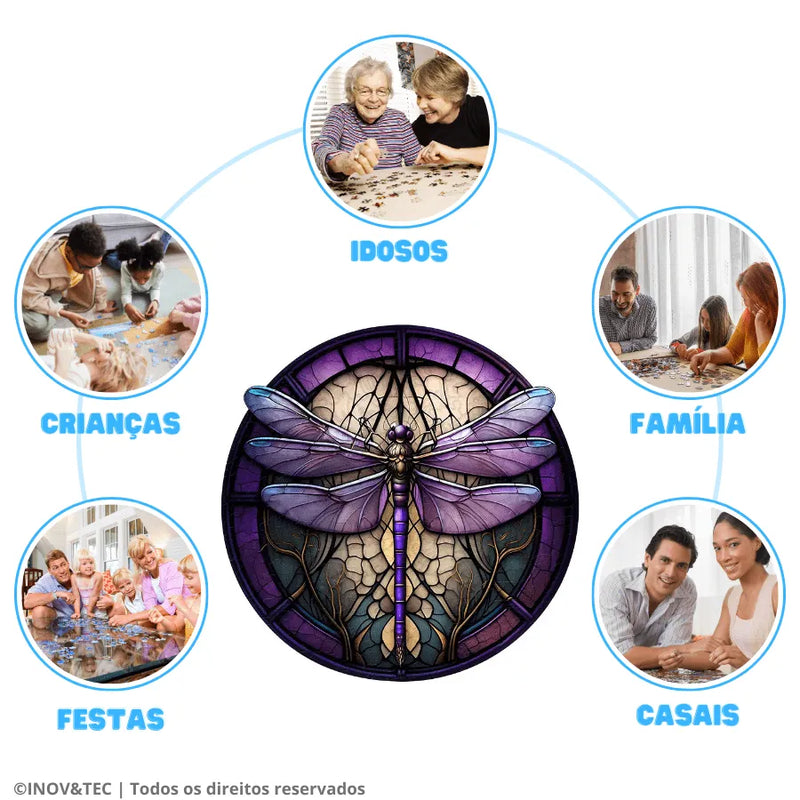 Quebra-Cabeça De Madeira Inova WOOD PUZZLE - Libélula Roxa | Diversão Com Diversos Benefícios Para Crianças e Idosos