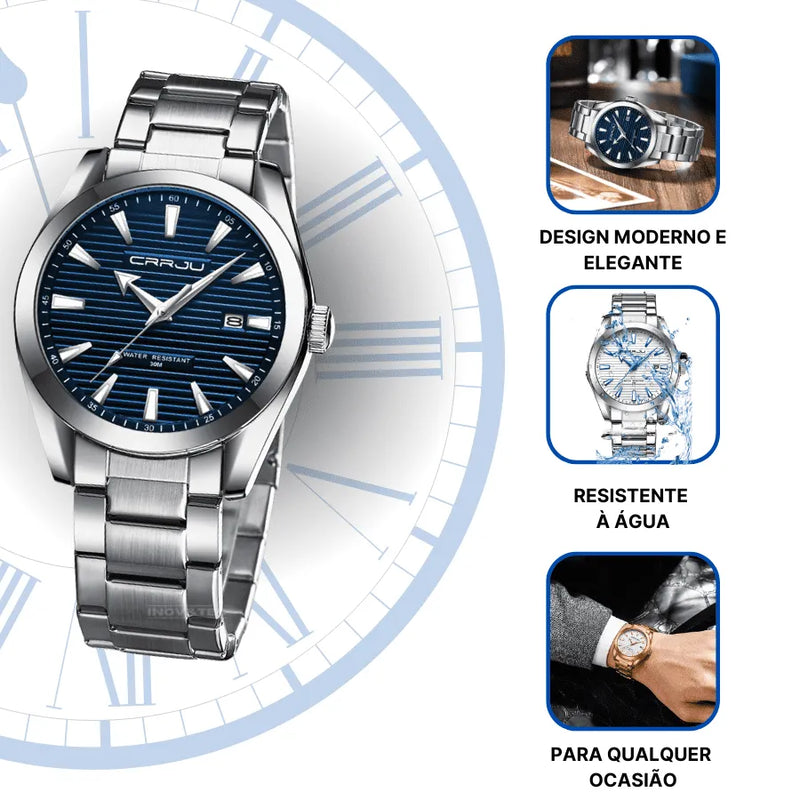 Relógio Masculino CRRJU "Deep Sea" Em Aço Inoxidável, Com movimento de Quartzo e Resistente a Água 30M