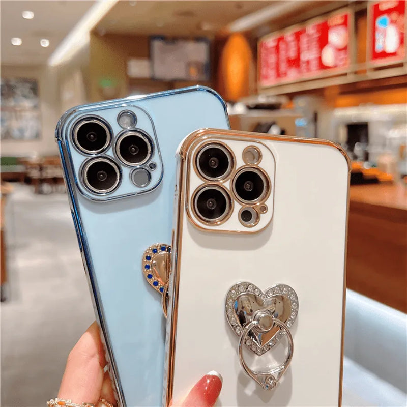 Capinha Iphone "Anel De Noivado" Com Apoio de Anel Cravejado - Case Luxuosa de Alta Proteção e Resistência