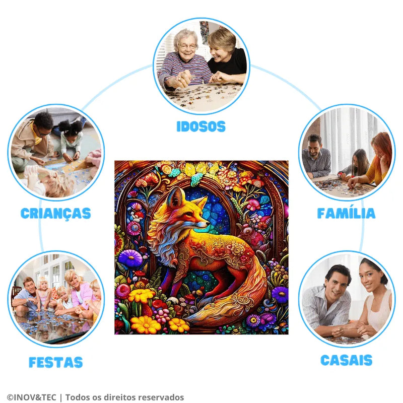 Quebra-Cabeça De Madeira Inova WOOD PUZZLE - Raposa em Vitral | Diversão Com Diversos Benefícios