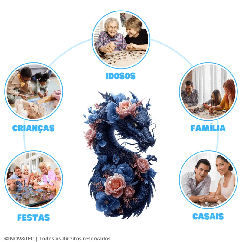 Quebra-Cabeça De Madeira Inova WOOD PUZZLE - Dragão Florido | Diversão Com Diversos Benefícios Para Crianças e Idosos