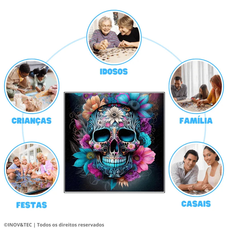 Quebra-Cabeça De Madeira Inova WOOD PUZZLE - Caveira Mexicana | Diversão Com Diversos Benefícios Para Crianças e Idosos