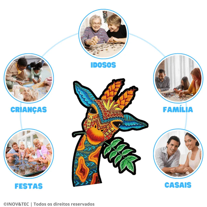 Quebra-Cabeça De Madeira Inova WOOD PUZZLE - Girafa Tribal | Diversão Com Diversos Benefícios Para Crianças e Idosos
