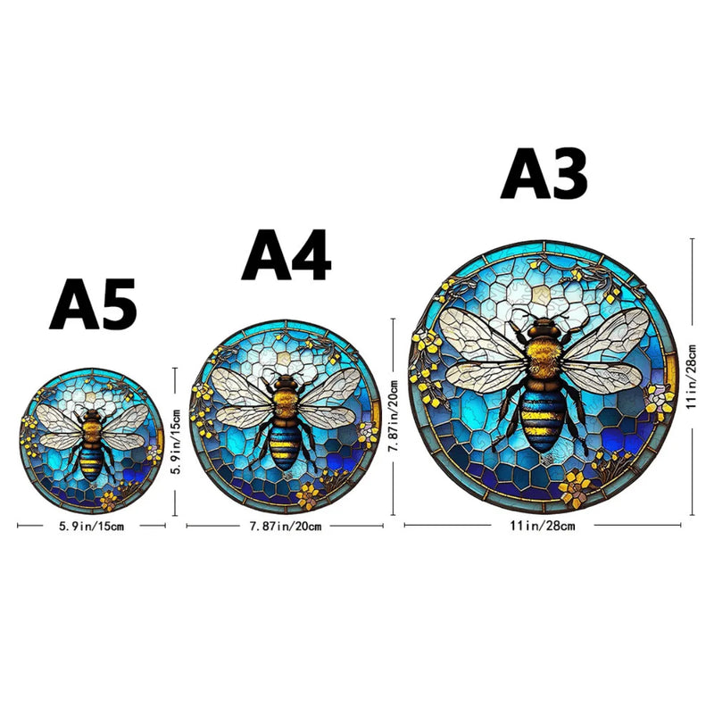 Quebra-Cabeça de Madeira Inova WOOD PUZZLE - Abelha em Vitral Floral | Diversão com Diversos Benefícios