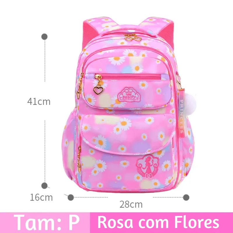 Mochila Infantil Princesa Pink - Otopédica, Leve e Resistente, Impermeável e Alta Capacidade