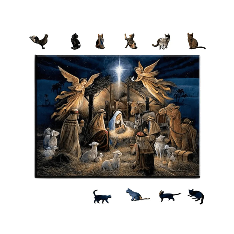 Quebra-Cabeça de Madeira Inova WOOD PUZZLE - Nascimento de Jesus | Diversão com Diversos Benefícios para Crianças e Idosos