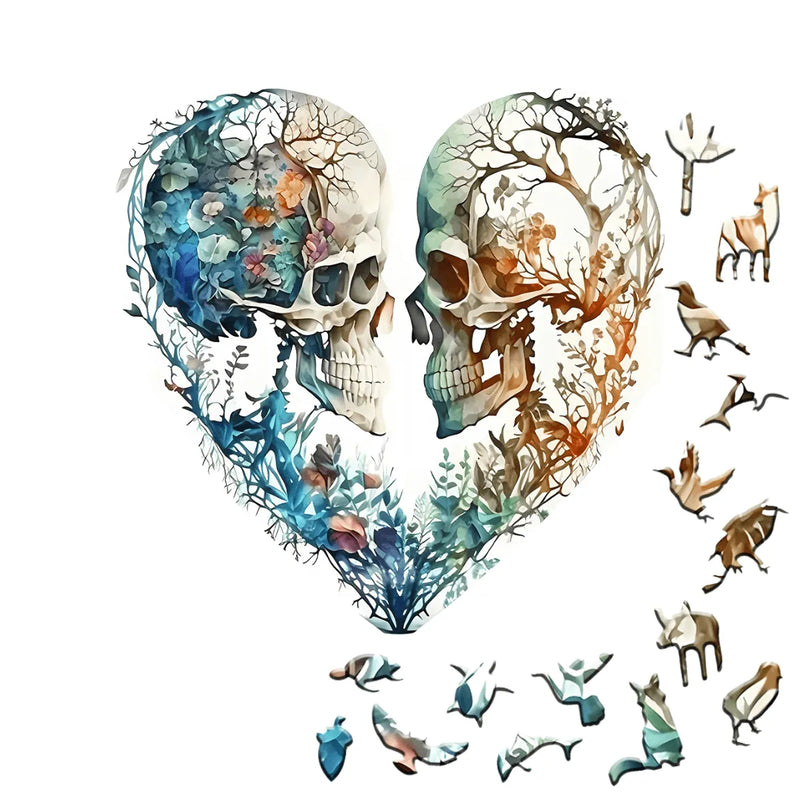 Quebra-Cabeça de Madeira Inova WOOD PUZZLE - Coração de Caveiras | Diversão com Diversos Benefícios para Crianças e Idosos