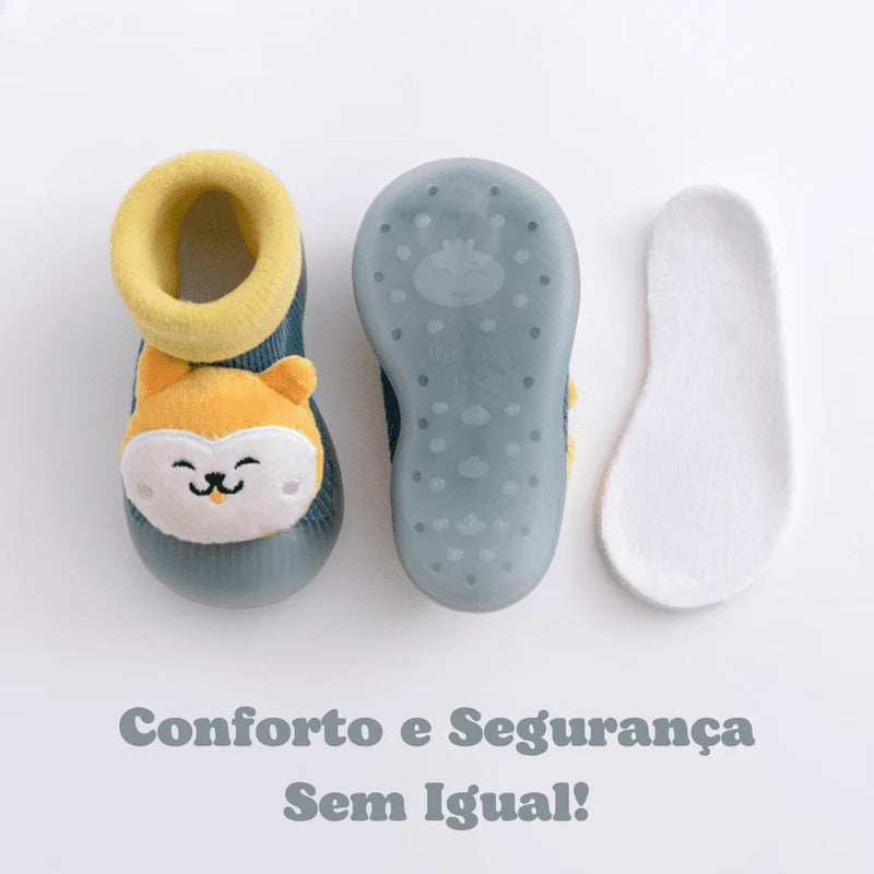 Sapatinho Meia para Bebês com Bichinhos em Algodão e Antiderrapante ZOO BEBÊ