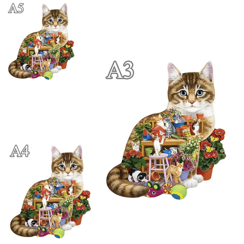 Quebra-Cabeça De Madeira Inova WOOD PUZZLE - Gato Transparente | Diversão Com Diversos Benefícios Para Crianças e Idosos