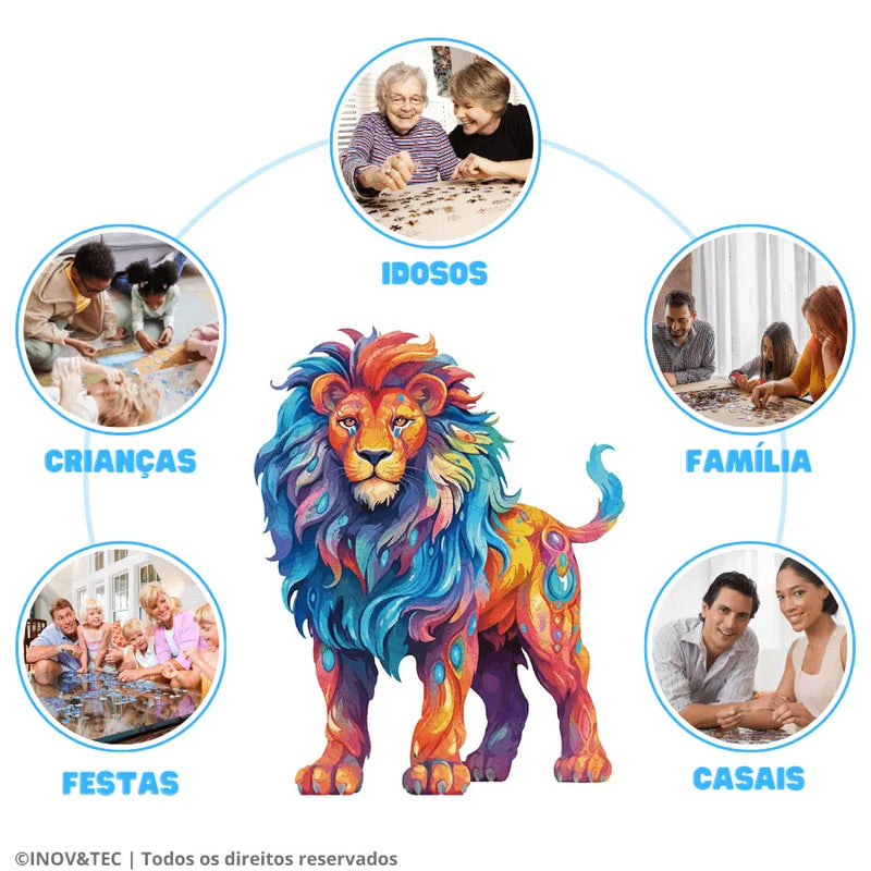 Quebra-Cabeça De Madeira Inova WOOD PUZZLE - Rei Da Selva | Diversão Com Diversos Benefícios
