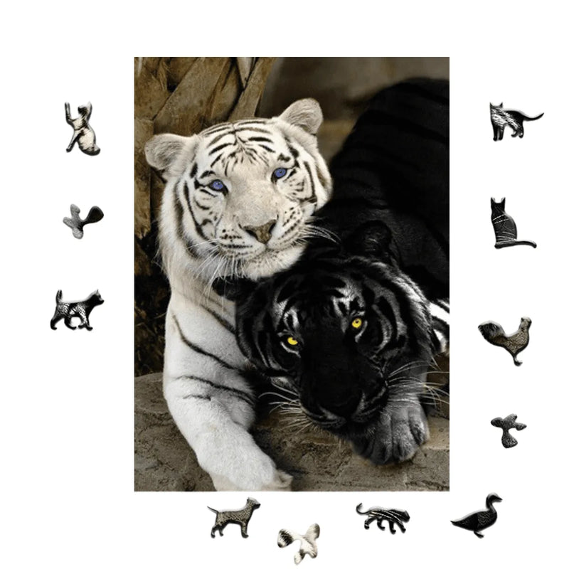 Quebra-Cabeça de Madeira Inova WOOD PUZZLE - Casal de Tigres | Diversão com Diversos Benefícios para Crianças e Idosos
