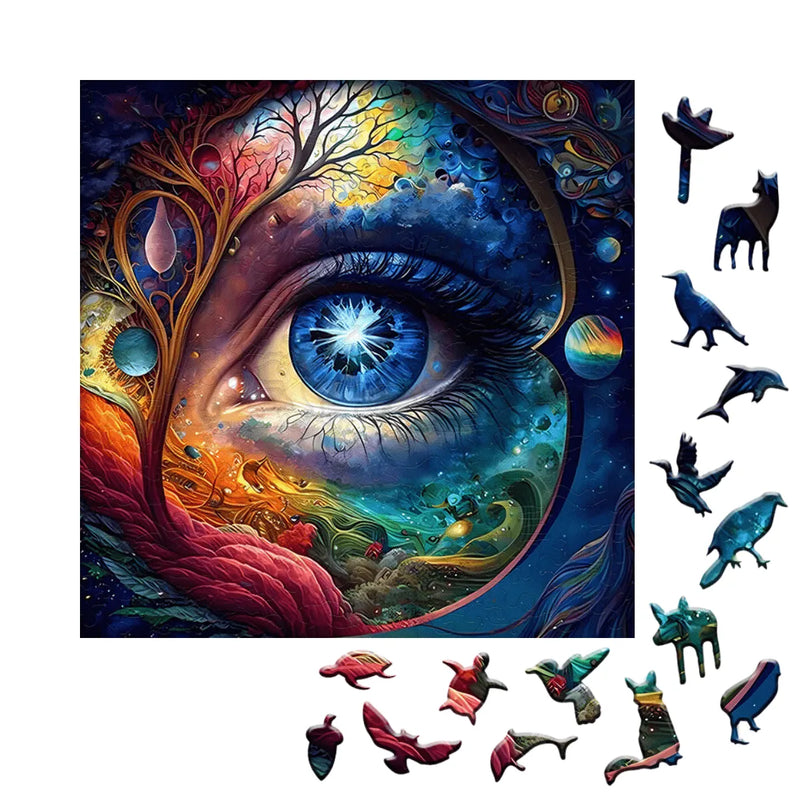 Quebra-Cabeça de Madeira Inova WOOD PUZZLE - Olho Azul | Diversão com Diversos Benefícios para Crianças e Idosos
