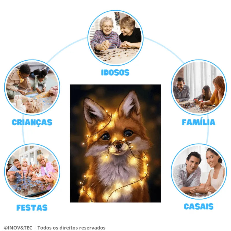 Quebra-Cabeça De Madeira Inova WOOD PUZZLE - Raposa Com Luzes | Diversão Com Diversos Benefícios